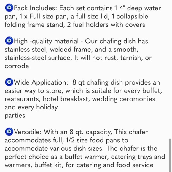 8QT Chafing Dish Buffet Set -Buffet Servers and Warmers with Full Size Steam Pan - Picture 5 of 5